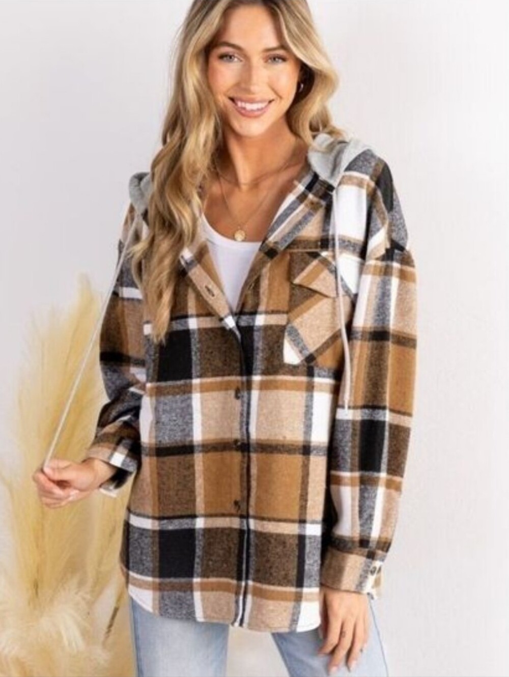 CUPSHE PLAID HOODIE SHACKET JACKET SHIRT FLANNEL MEDIUM NWT